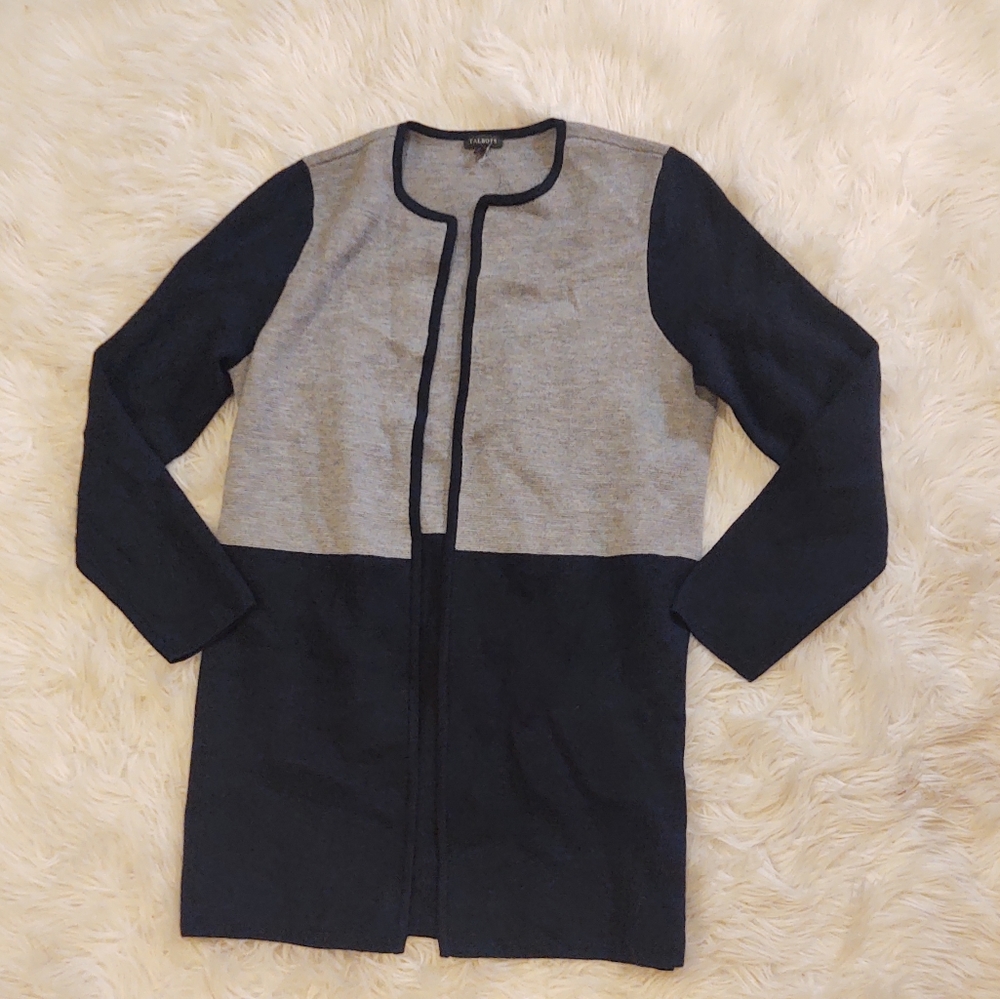 NWT Talbots Navy Gray Long Open Sweater